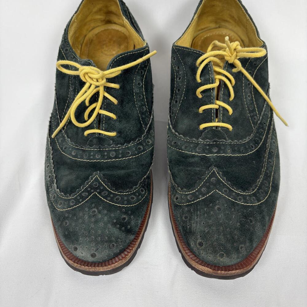 Johnston and Murphy Size: 7.5 Suede Leather Green Oxford Yellow Lace Shoes - Picture 3 of 9